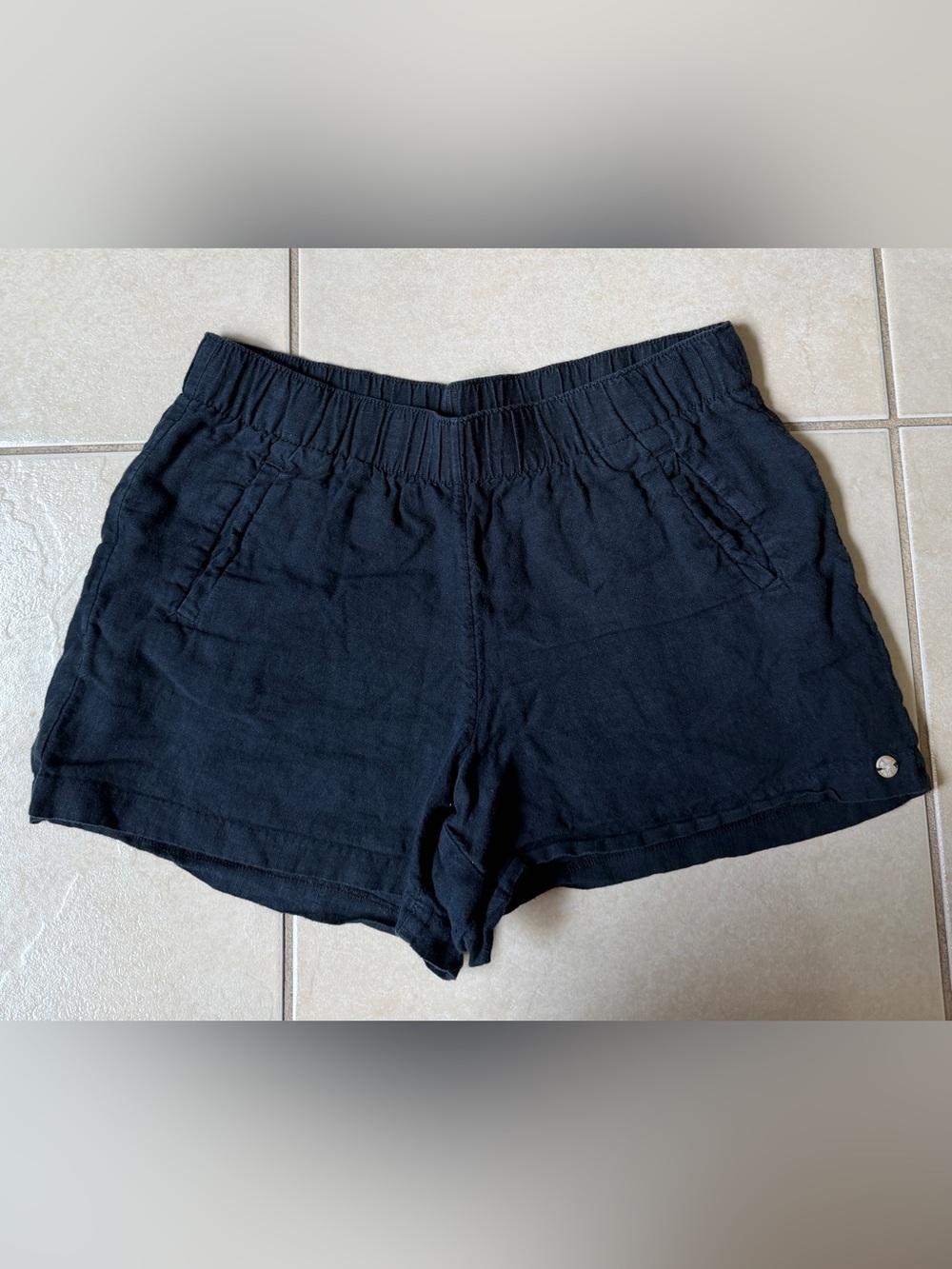 Lilly Pulitzer 100% Linen Black Pull On Beach Shorts Women's Size M Sri Lanka